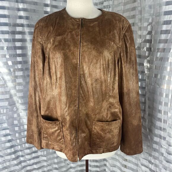 Alfred Dunner Brown Metallic Zip Up Jacket - Picture 1 of 5